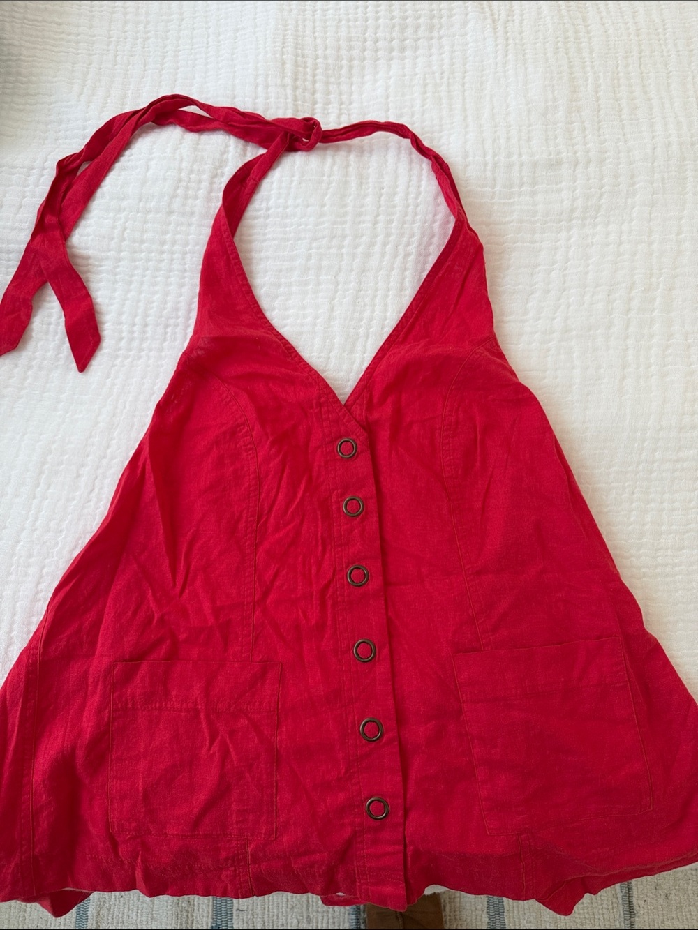 Free People Red Scout Linen Halter Top